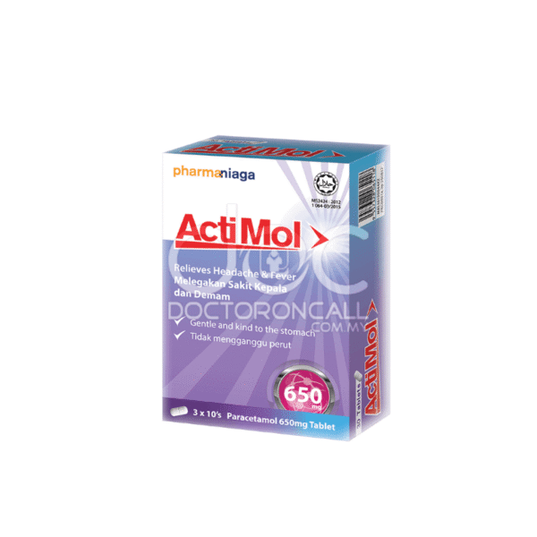 Actimol 650mg Tablet paracetamol for moderate to severe fever and pain relief | DoctorOnCall Malaysia