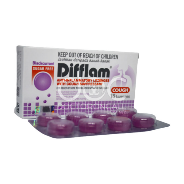 Difflam Cough Lozenges Blackcurrant anti-inflammatory for sore throat and cough | DoctorOnCall Malaysia