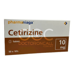 Pharmaniaga Cetirizine 10mg Tablet antihistamine for allergic rhinitis, hives and itching | DoctorOnCall Malaysia